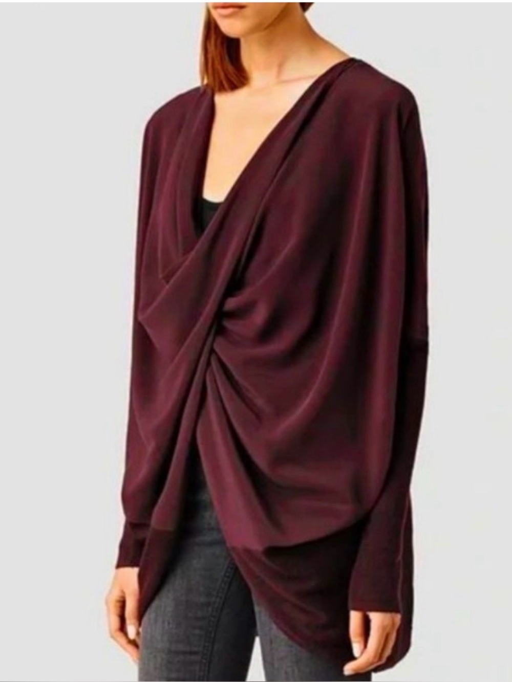 ALLSAINTS Sweater Womens Small Burgundy Red Itat Shrug Sweater Bordeaux